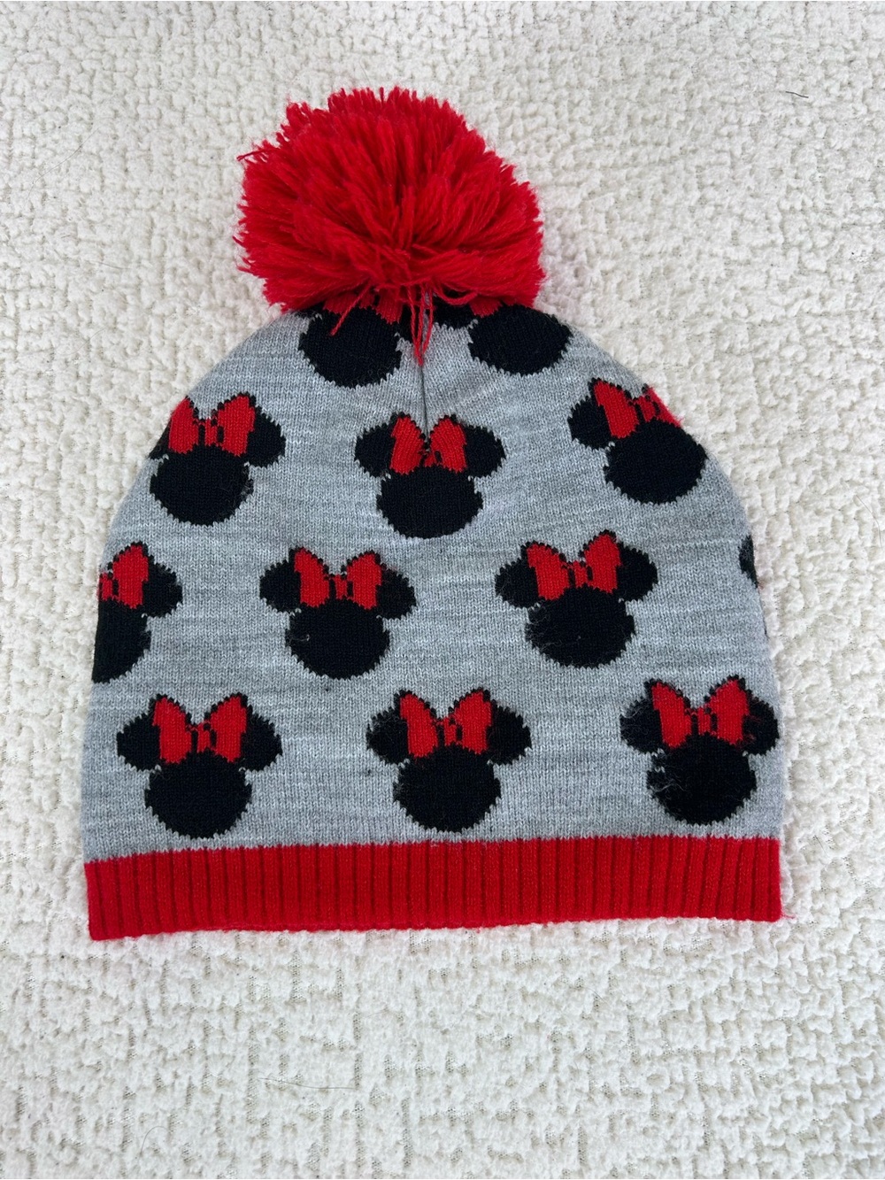Disney Minnie Mouse Toddler Knit Pom Beanie 2T-5T Red Black